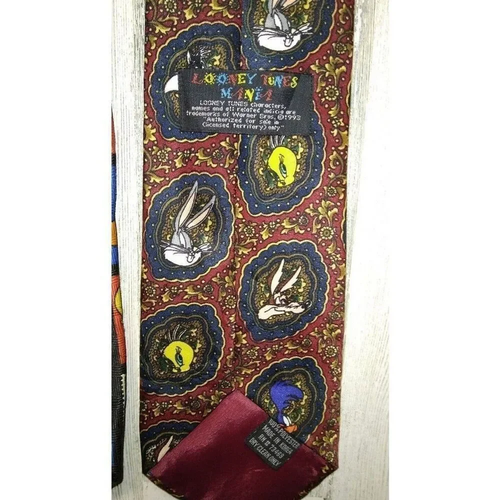 2 Necktie Lot Vintage Looney Tunes Stamp Collection/Looney Tunes Mania 55